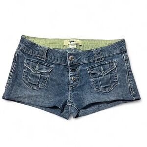 Y2K low rise blue denim mini/ micro shorts with button fly